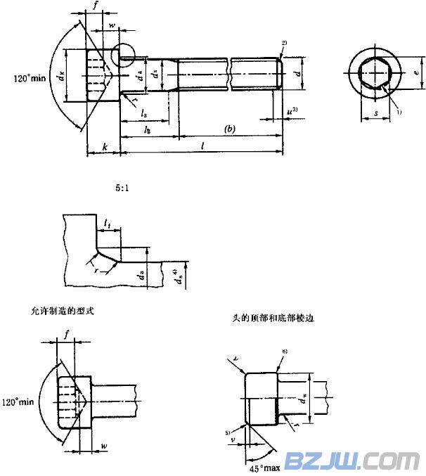 内六角螺栓标准尺寸图